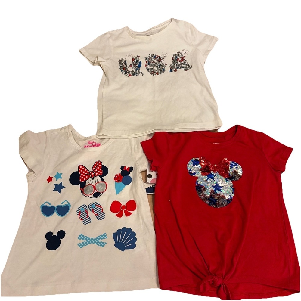 Disney Old Navy T Shirt Lot 3 USA Patriotic Graphic Girls Size 5 Americana